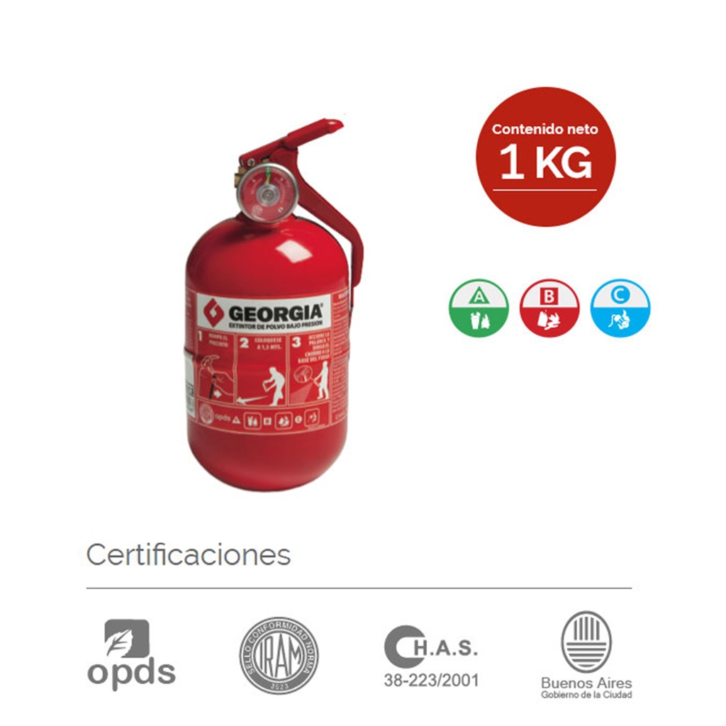 Matafuegos polvo quimico ABC 1KG modelo 4"