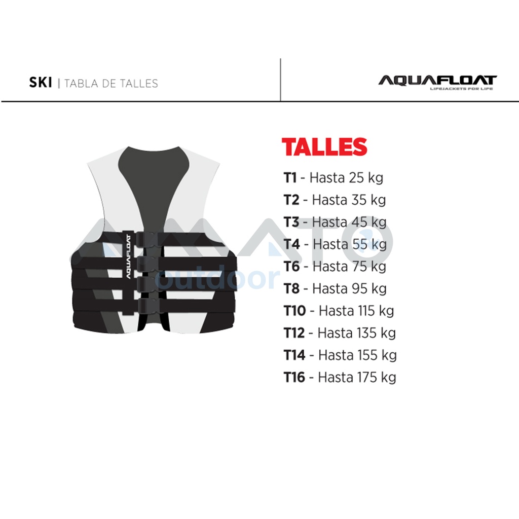 Chaleco Salvavidas Aquafloat Ski Moto De Agua 4 Cinturones Talle 16