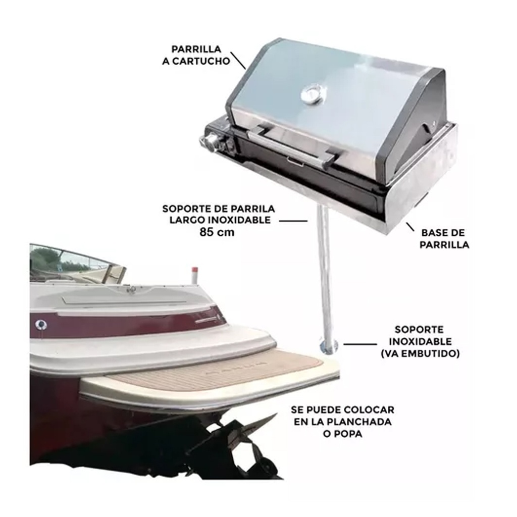 Parrilla Nautica Para Barco Torque Marine Base Soporte Largo