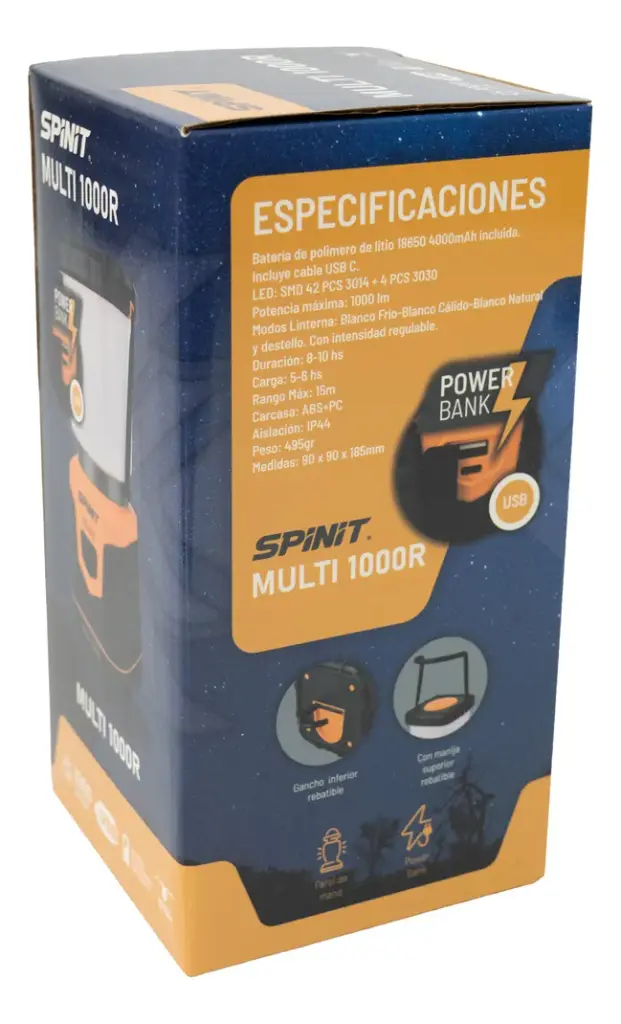 Farol Portatil Recargable Usb Power Bank Spinit Multi 1000r