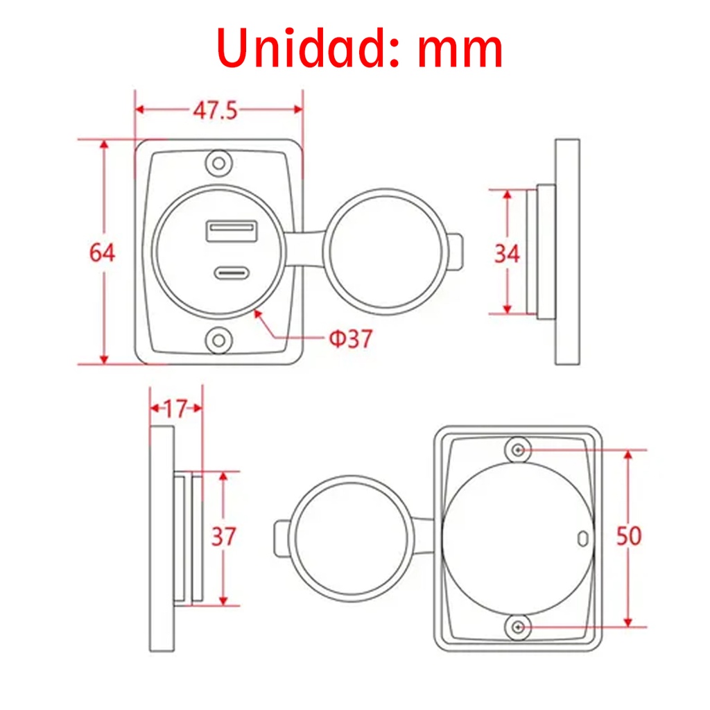Cargador Toma Usb Para Embutir Auto Lancha Motorhome