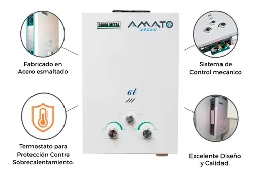 Calefon Motorhome Bram Metal 6lts Gas Envasado + Duchador De Regalo