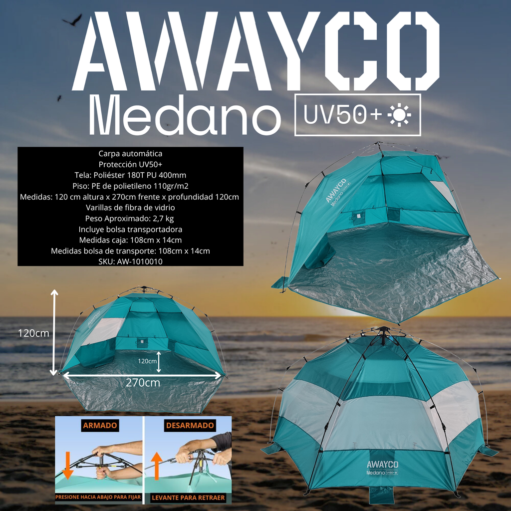 Carpa Playera Uv50+ Autoarmable Automatica Awayco Medano