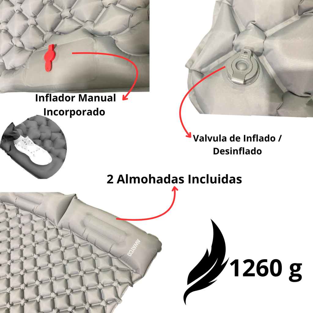 Colchoneta Doble Autoinflable Awayco Con Almohada 