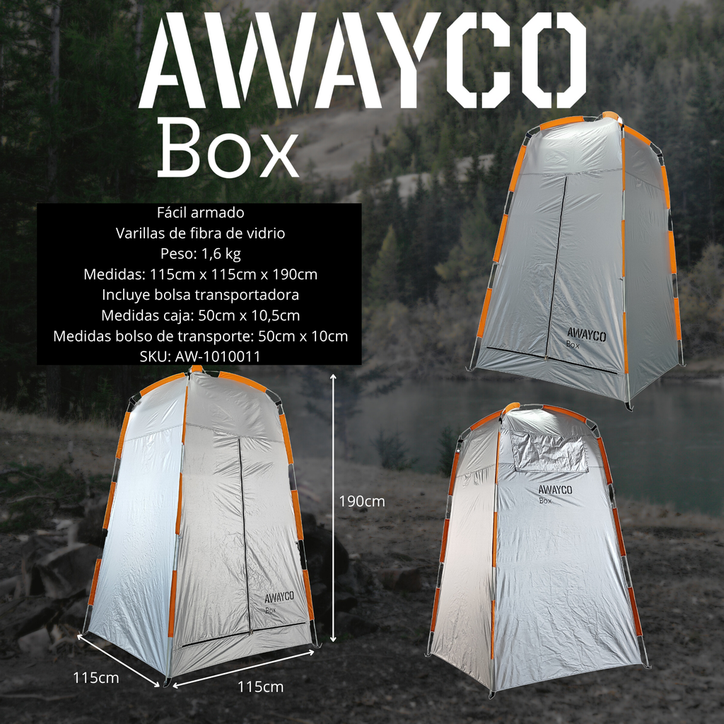 Kit Carpa Baño Box + Ducha Solar Portatil Camping Awayco