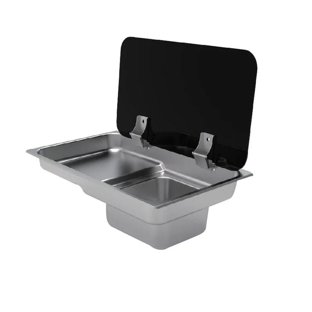 Bacha Cocina Inoxidable C/tapa Vidrio Motorhome Barco Rv