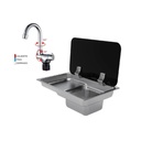 Bacha Cocina Inox C/tapa Vidrio + Canilla 360° Motorhome Rv