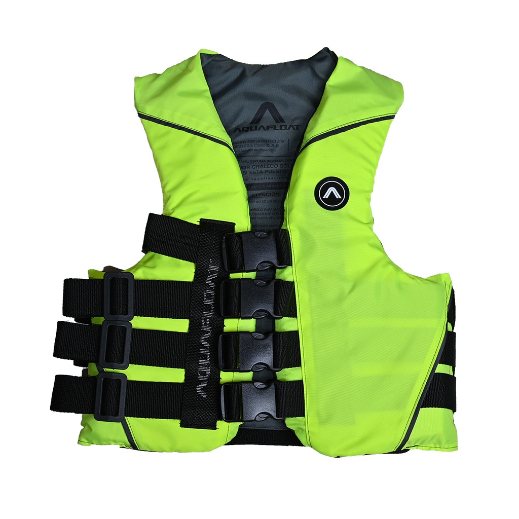 Chaleco Salvavidas Aquafloat Ski Moto De Agua 4 Cinturones Lima Fluor Talle 14
