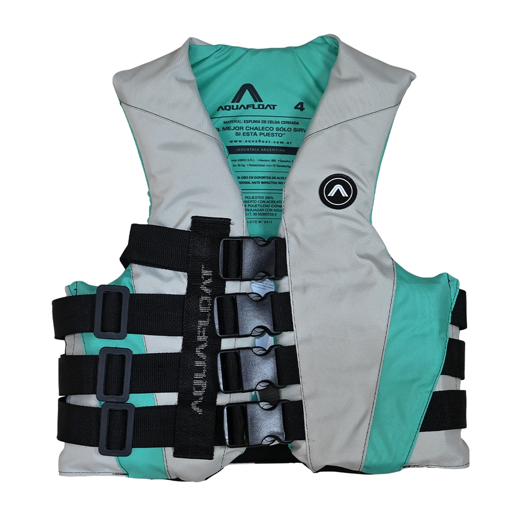 Chaleco Salvavidas Aquafloat Ski Moto De Agua 4 Cinturones Chalk Aqua Edition Talle 06