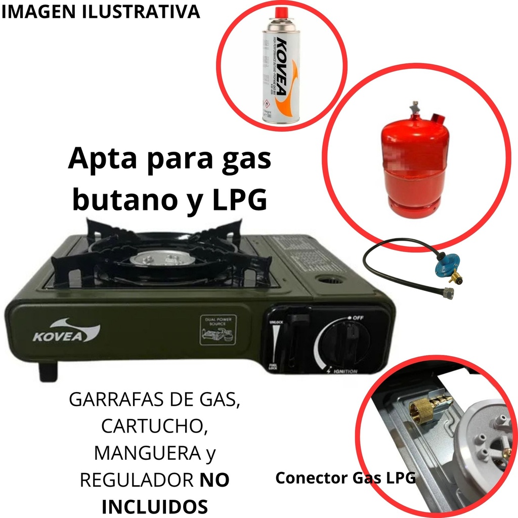 Cocina Anafe Dual Bi Gas Butano Camping Portátil Con Maletín Verde