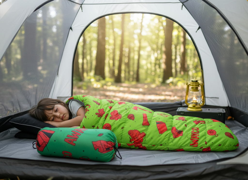 Bolsa Dormir Infantil Awayco Cierre Niños Camping Capucha Verde