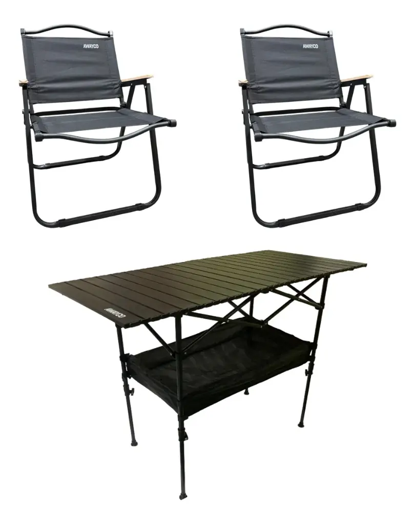 Juego De Jardín Exterior Hierro Mesa Plegable + 2 Sillas Negro Awayco