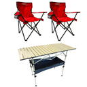 Set Mesa Enrrollable + 2 Sillas Plegables Camping Awayco Mesa Beige Sillas Rojas