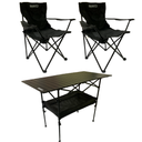 Set Mesa Enrrollable + 2 Sillas Plegables Camping Awayco Mesa Negra Sillas Negras