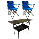 Set Mesa Enrrollable + 2 Sillas Plegables Camping Awayco Mesa Negra Sillas Azules