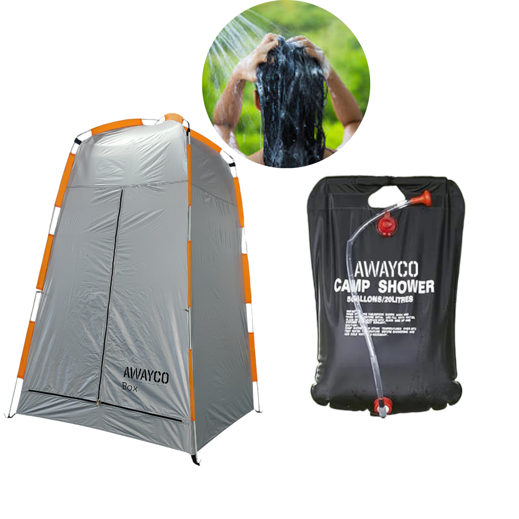 Kit Carpa Baño Box + Ducha Solar Portatil Camping Awayco