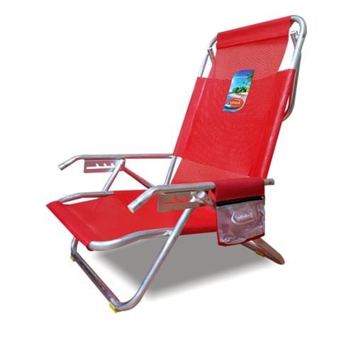 [SOL-3025 Rojo] Reposera Playera Aluminio Solcito 5 Posiciones 7/8 Reforzada 3025