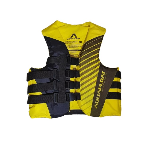 [KIE-1010120305406 Negro] Chaleco Salvavidas Aquafloat Ski Moto De Agua 4 Cinturones Talle 06