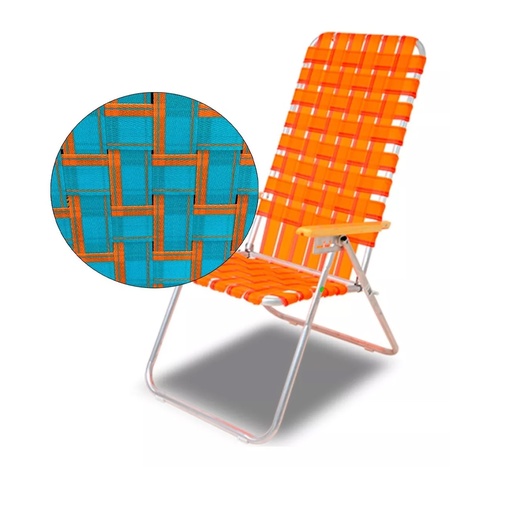 [SOL-1095 CelesteNaranja] Reposera Silla De Aluminio Alta 5 Posiciones Solcito 1095