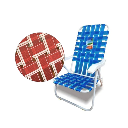 [SOL-1063 RojoBlanco] Reposera Silla Baja 6 Posiciones Caño 7/8" 1063