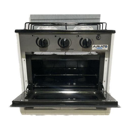 [PIR-202002E] Anafe De Cocina Con Horno 2 Hornallas Negro Y Acero Inox