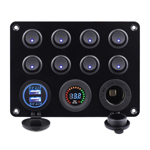 [TM-SF52120] Tablero Náutico Motorhome 8 Teclas Led Voltímetro Usb 12v