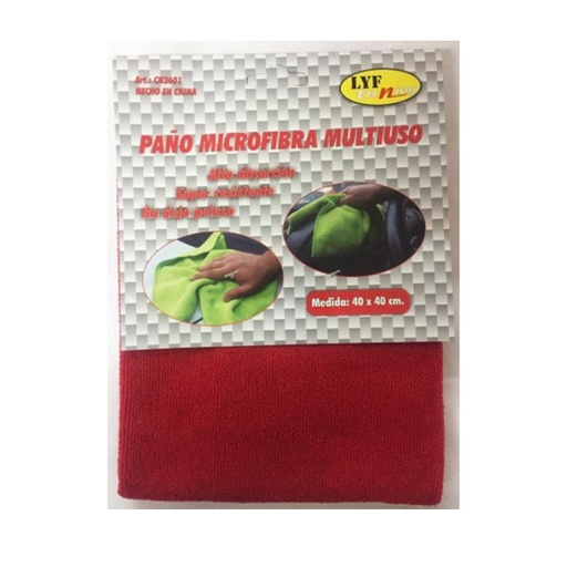 [AGDT-CN3601ROJO] Paño Microfibra Multiuso 40x40 Limpieza Auto Camioneta Rojo