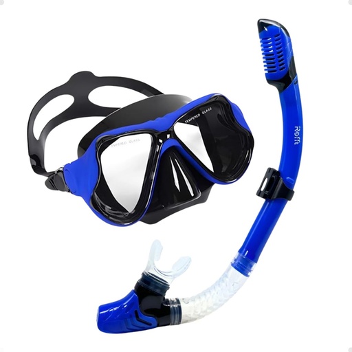 [Rofft-M2021S Azul] Mascara Snorkel Adulto Con Lente Panoramico Y Valvula