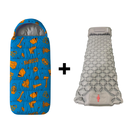 [AW-1020011-AW-1030056] Bolsa Dormir Infantil Niños + Colchoneta Inflable Awayco Azul