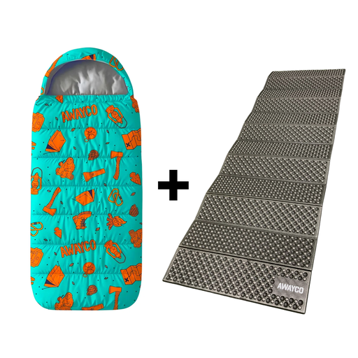 [AW-1020012-AW-1030019] Bolsa Dormir Infantil + Aislante Plegable Awayco Camping Bolsa Aqua - Aislante Negro