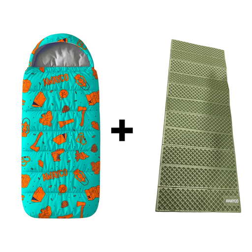 [AW-1020012-AW-1030017] Bolsa Dormir Infantil + Aislante Plegable Awayco Camping Bolsa Aqua - Aislante Verde 