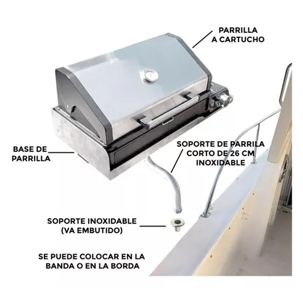 Parrilla Nautica Para Barco Torque Marine Base Soporte Largo