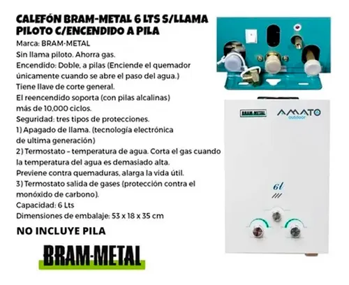 Calefon Motorhome Bram Metal 6lts Gas Envasado