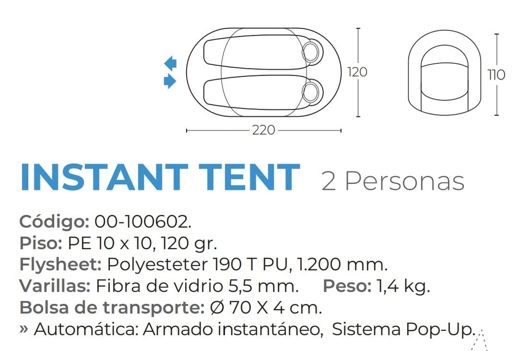 CARPA INSTANT TENT 120x220x100 HI-EXTREME
