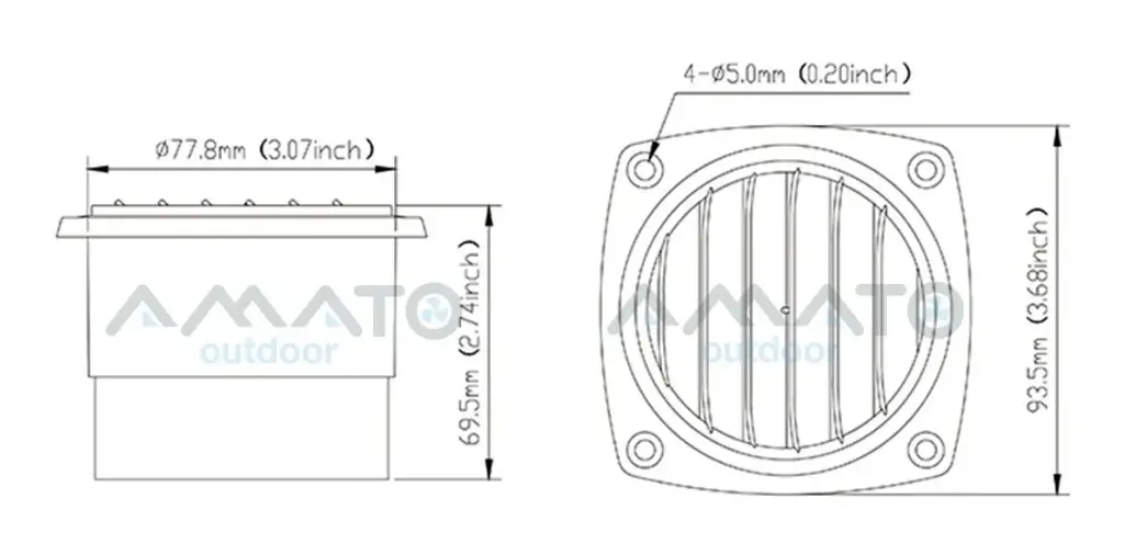 Rejilla De Ventilación Plástica Cuadrada 77 Mm P/ Motorhome.