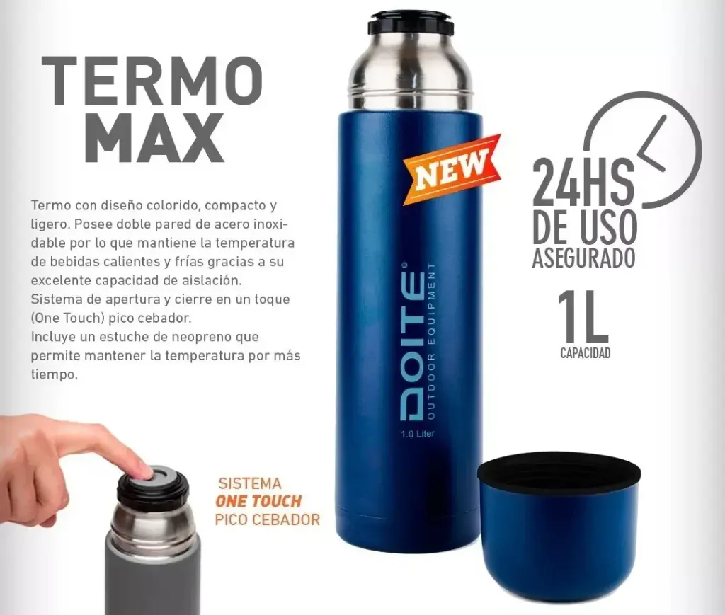 Termo Doite Max 1 Lts Con Funda Neoprene 24hs Acero 