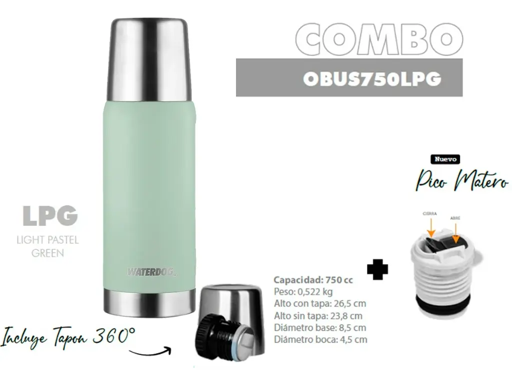 Termo Waterdog Obus De Acero Inoxidable 0.75l Pico Matero