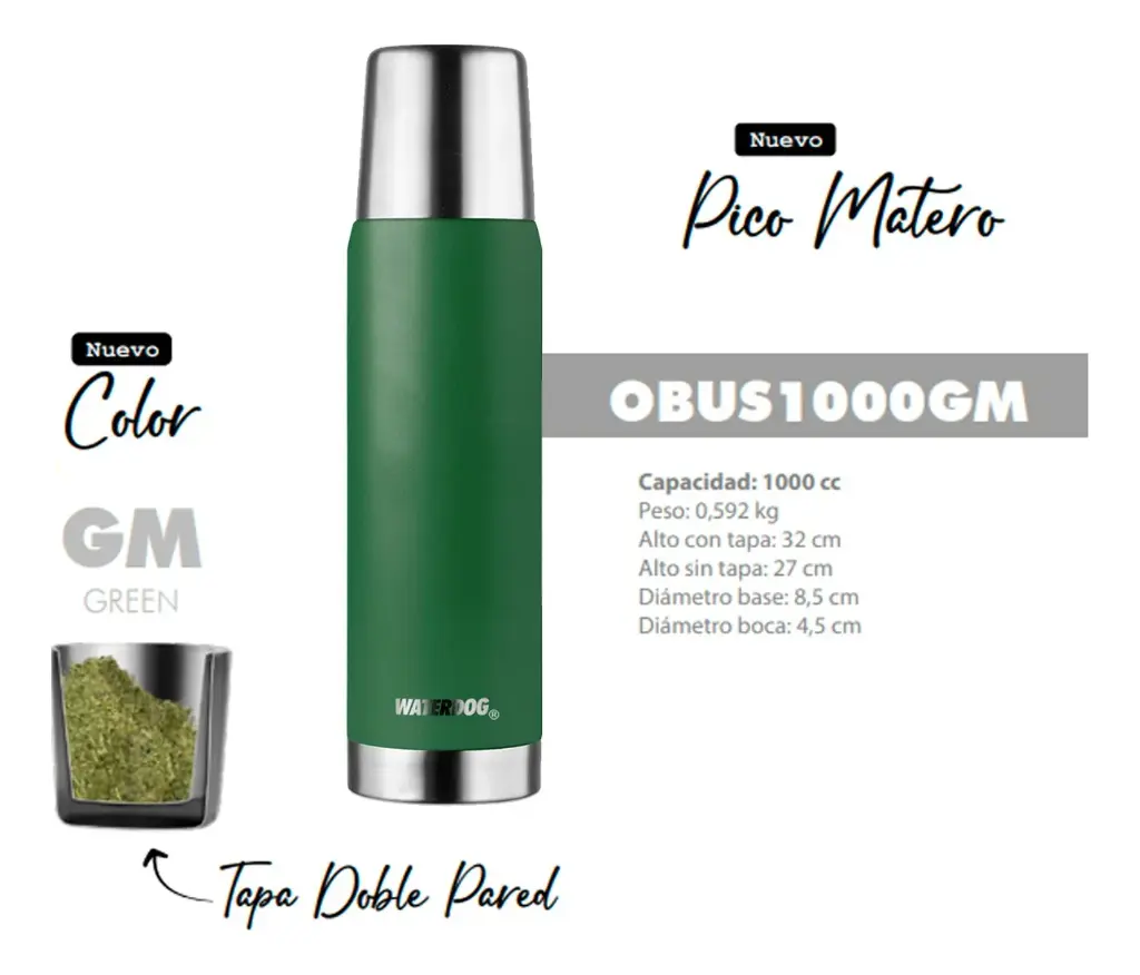 Termo Waterdog Obus De Acero Inoxidable 1 Litro Pico Matero