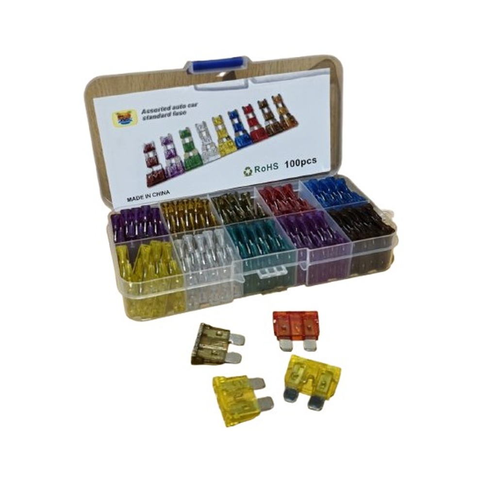 Caja De 100 Fusibles Surtidos Planos Auto Camión