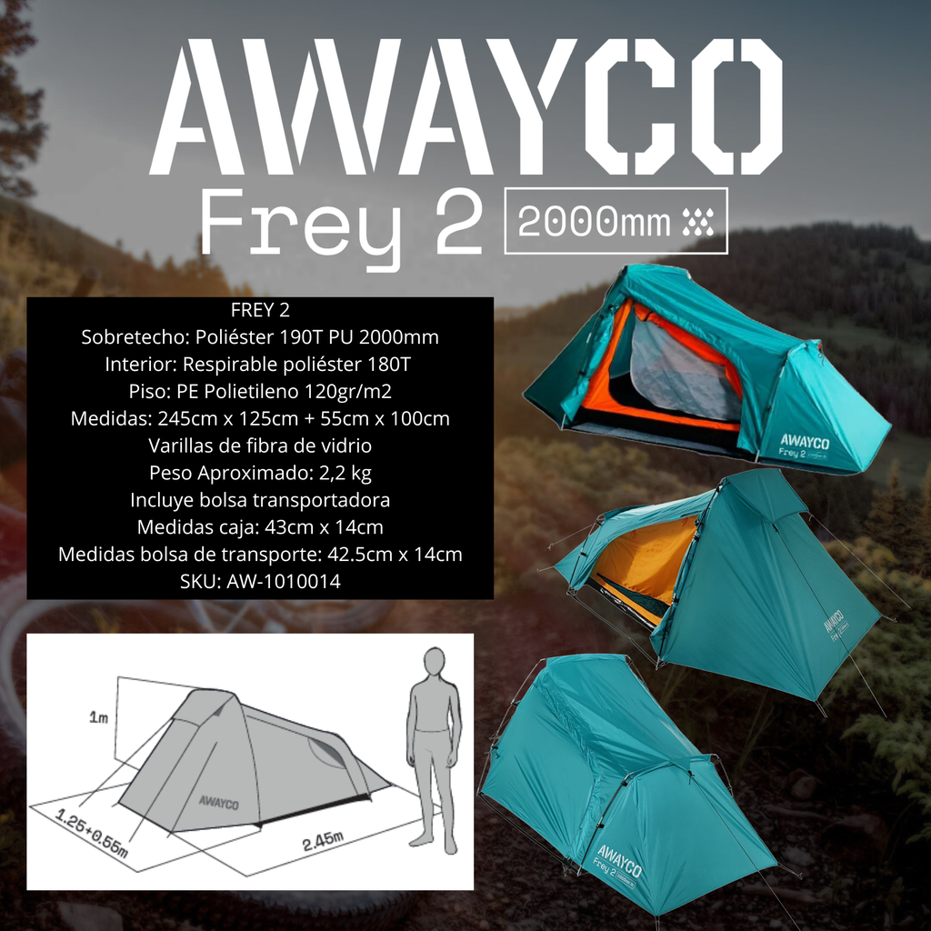 Carpa 2 Personas Awayco Frey 2 2000mm 2,2 Kg Trekking