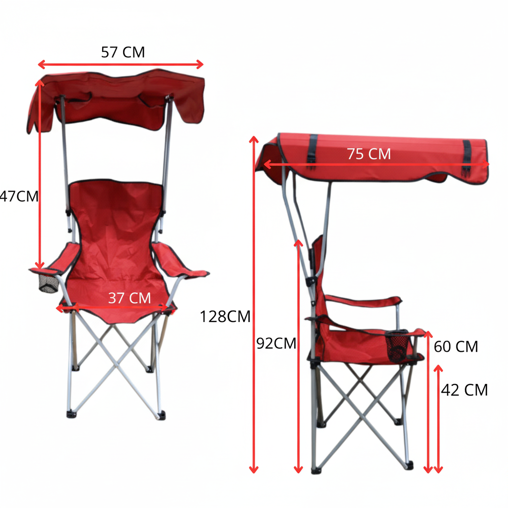 Silla Camping TOP Awayco Plegable Portátil Con Techo Toldo Rojo