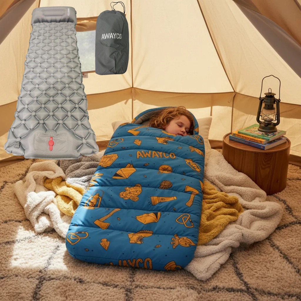 Bolsa Dormir Infantil Niños + Colchoneta Inflable Awayco Azul