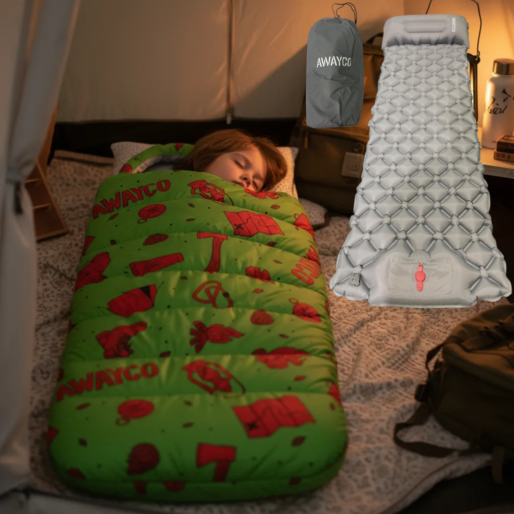 Bolsa Dormir Infantil Niños + Colchoneta Inflable Awayco Verde