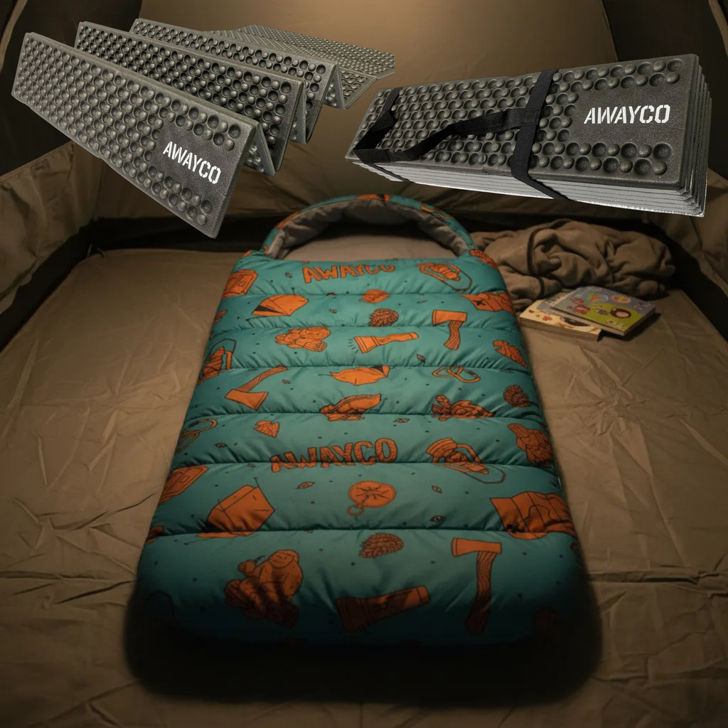 Bolsa Dormir Infantil + Aislante Plegable Awayco Camping Bolsa Azul - Aislante Violeta
