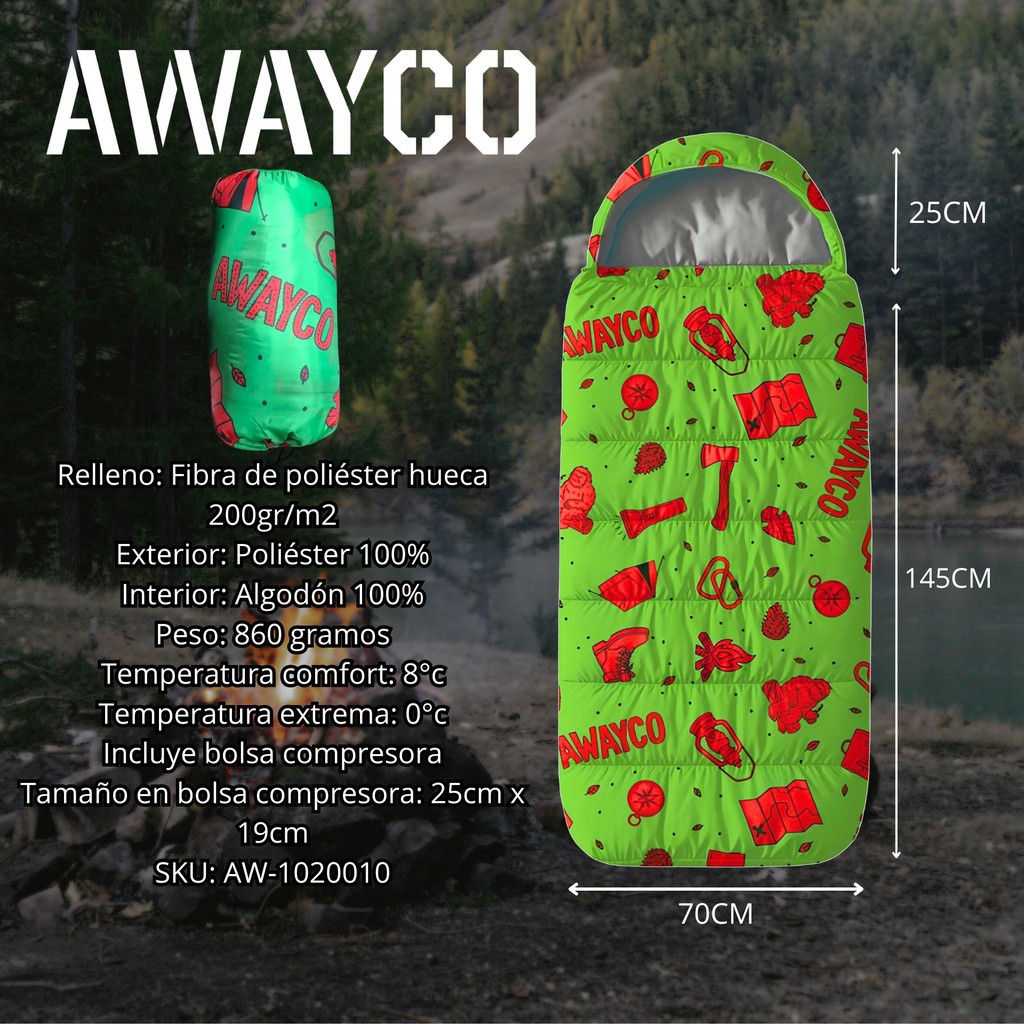 Bolsa Dormir Infantil + Aislante Plegable Awayco Camping Bolsa Azul - Aislante Violeta