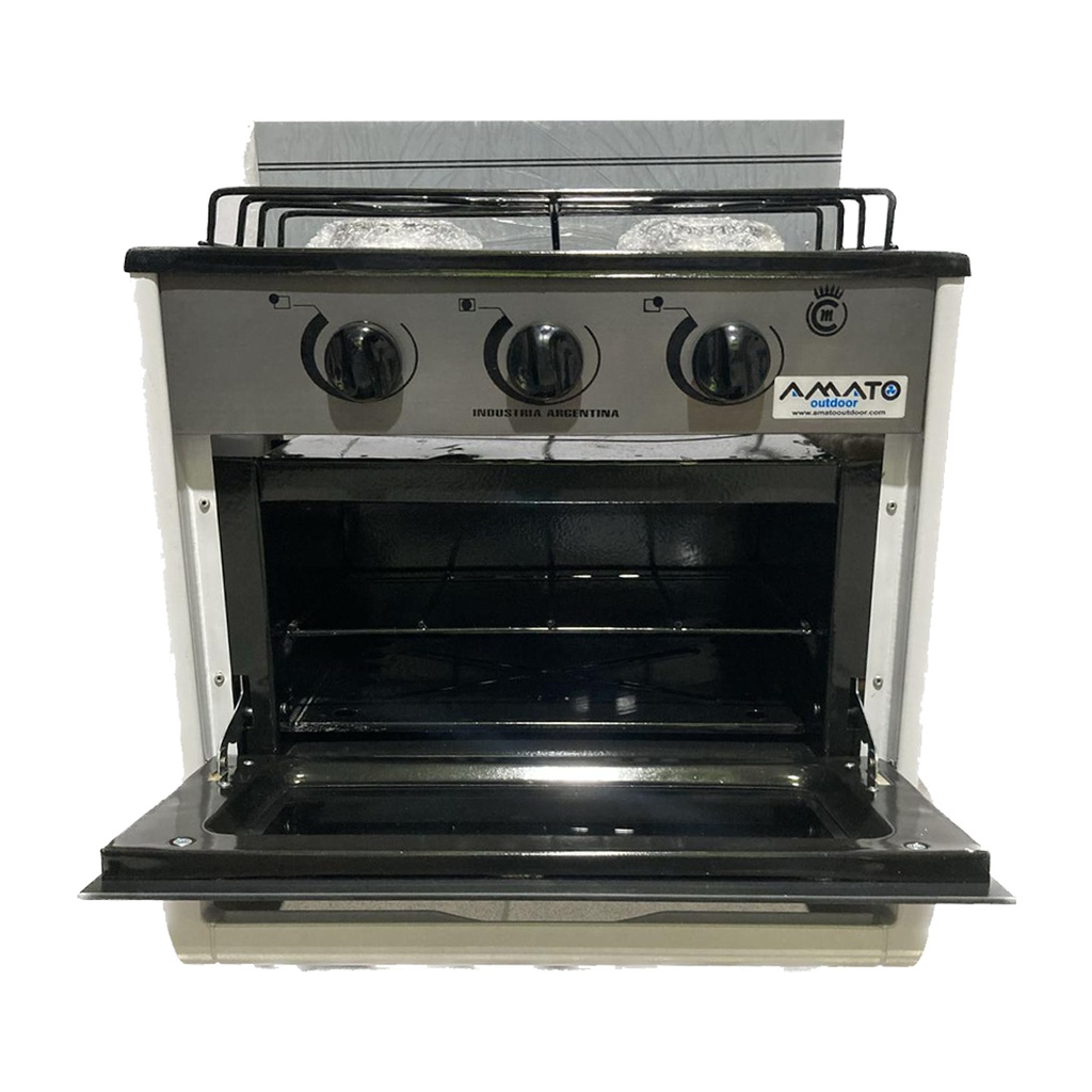 Anafe De Cocina Con Horno 2 Hornallas Negro Y Acero Inox