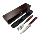 Set Cuchillo Y Tenedor Venado Asado Caja De Madera Y Funda