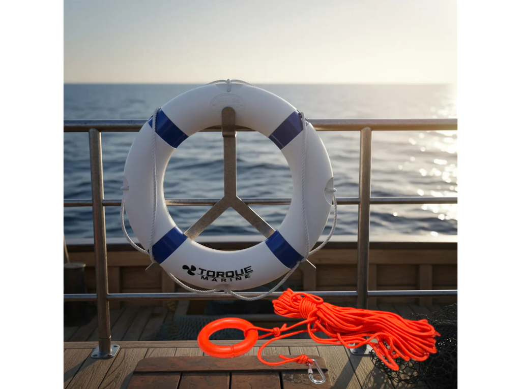 Salvavidas Circular Torque Marine Blanco Azul + Cuerda 30m