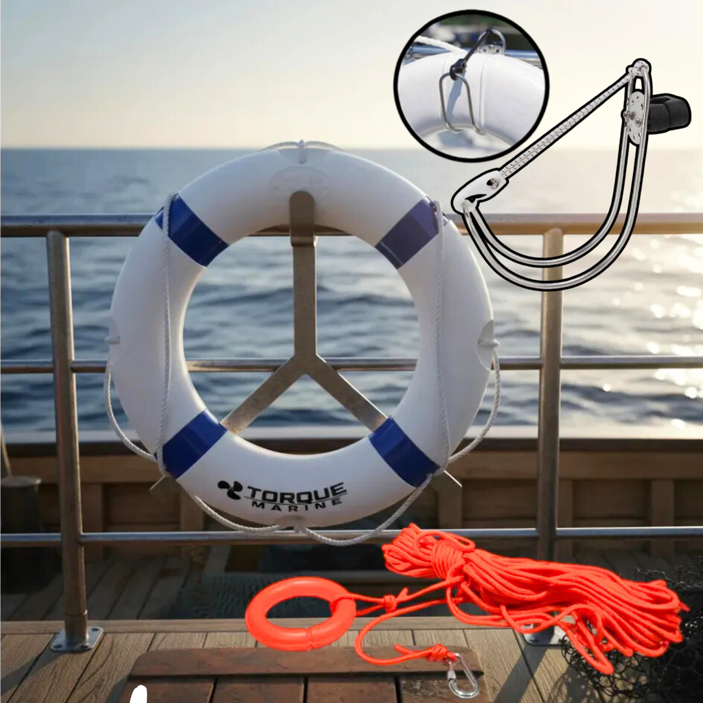 Salvavidas Circular Torque Marine Blanco Con Soporte Y Cabo