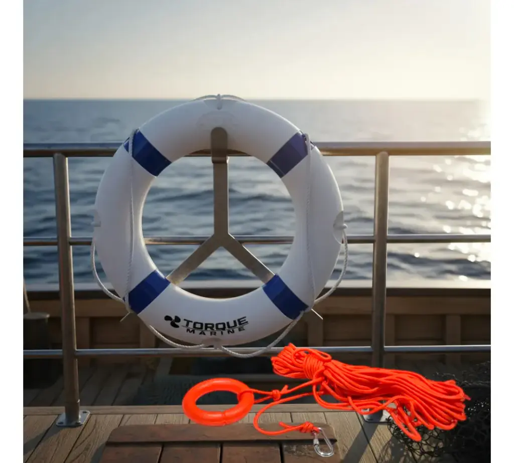 Salvavidas Circular Torque Marine Blanco Azul + Cuerda 30m